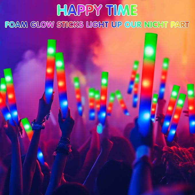 JOYIN 12 PCS LED Light Up Foam Sticks, Glow Sticks Party Favors Bulk with 3 Modes Color Flashing Glow Party Supplies for Halloween, Spooky Celebrations, Wedding, Camping, Birthday, Raves, Carnival
