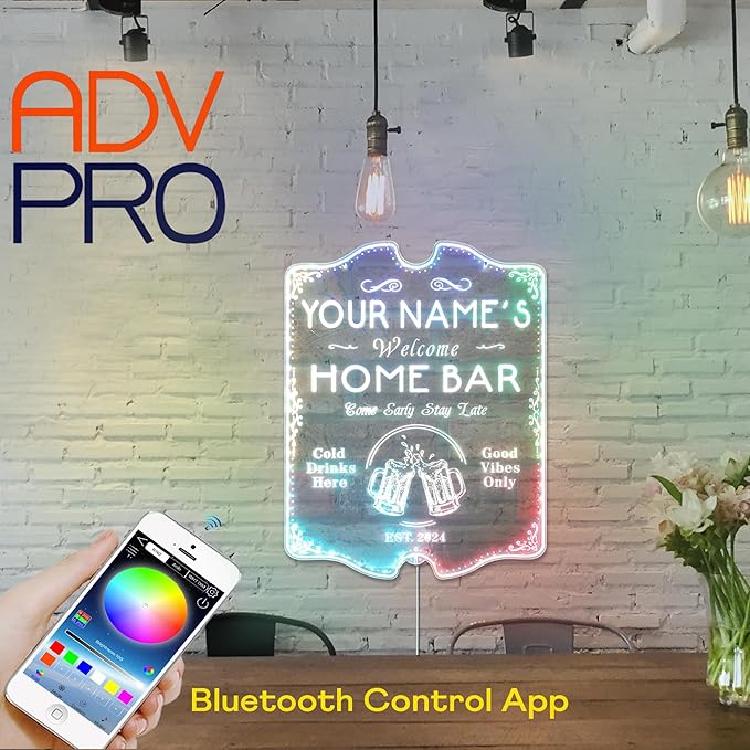 ADVPRO Personalized Your Name Home Bar RGB Dynamic Glam LED Sign - Cut-to-Edge Shape - Smart 3D Decoration - Multicolor Signage st06s32-fnd-p11b-tm-c