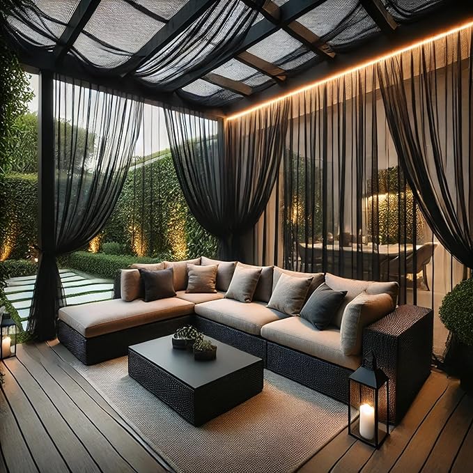 Outdoor Curtains: Black Mesh Backdrop Panels, 2-Pack, Waterproof