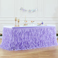 PARTISKY Lavender Purple Tulle Curly Willow Table Skirt for Rectangle Table 17ft, Ruffle Tutu Table Cloth for Girls Boys Baby Shower,Mermaid Birthday Party