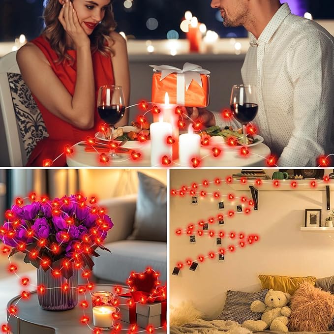 4 Pack Valentines Day Fairy Lights 7Ft 20 LED Twinkle String Lights Battery Operated Waterproof Firefly Starry for Mason Jar Party Wedding Christmas (Red, 4)
