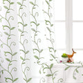 VISIONTEX Embroidered Green Sheer Voile Curtains, Leaves Embroidery Faux Linen Rod Pocket Window Drapes for Living Room and Girls Bedroom 54 x 84 Inch, Set of 2 Curtain Panels
