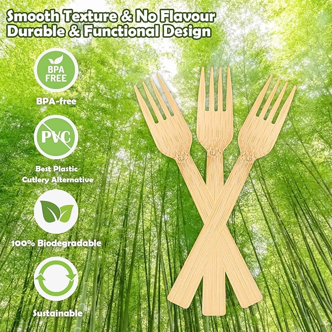 Forks, Disposable Bamboo, 2200 Count, 6.7 Inch Natural