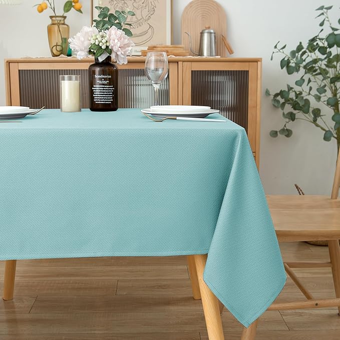 Biscaynebay Square Tablecloth 70x70 Inch-Auqa Blue Card Fabric Table Cover-Folding Table Cloths Linen Water Resistant Washable for Kitchen Dining Picnic Patio Outdoor Party Restaurant Tables