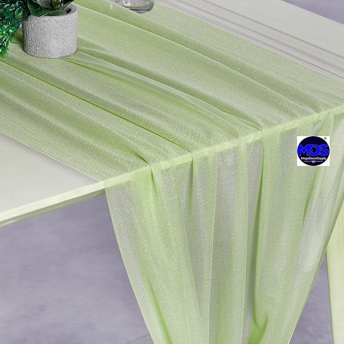MDS Halloween Chiffon Table Runner - 25 Pack, 29 x 170 Inches, 14ft Each - Sheer Spooky Table Runners for Haunted House Parties, Trick-or-Treat Tables, Witchy Décor, Wedding & Events - Sage Green