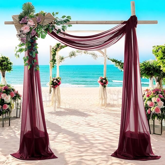 MDS Halloween Chiffon Draping Fabric - 2 Panel, 30" Wide x 75ft Long - Sheer Spooky Arbor & Canopy Drapery for Haunted House Backdrops, Party Ceilings, DIY Costumes & Themed Events - Burgundy