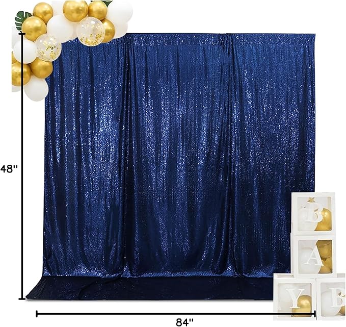 SquarePie Sequin Backdrop Less Transparent Background Sparkly Curtain for Wedding Party 4FT x 7FT Navy Blue