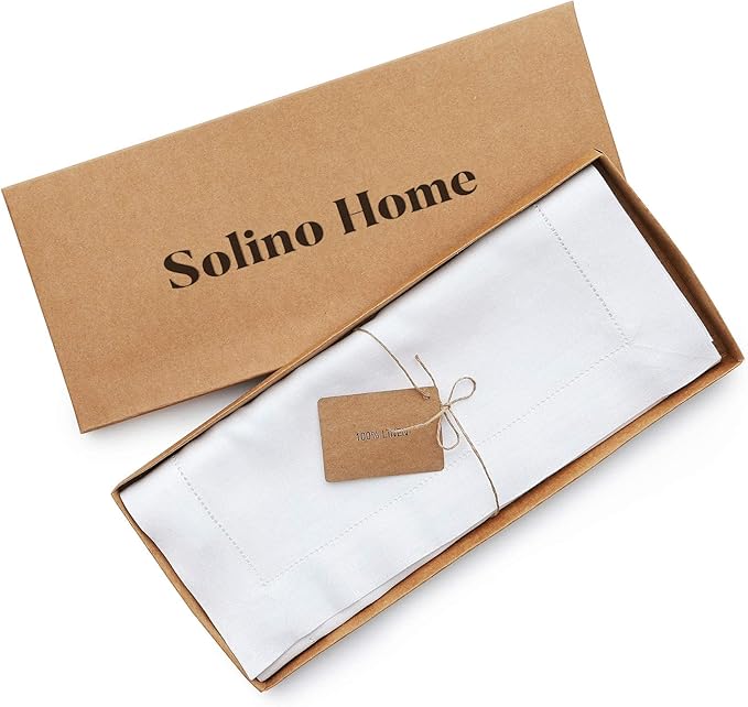 Solino Home Linen Table Runner 90 Inches Long - Classic Hemstitch 100% Pure Linen White Dining Table Runner 14 x 90 Inch for Fall, Autumn, Halloween, Thanksgiving, Holiday