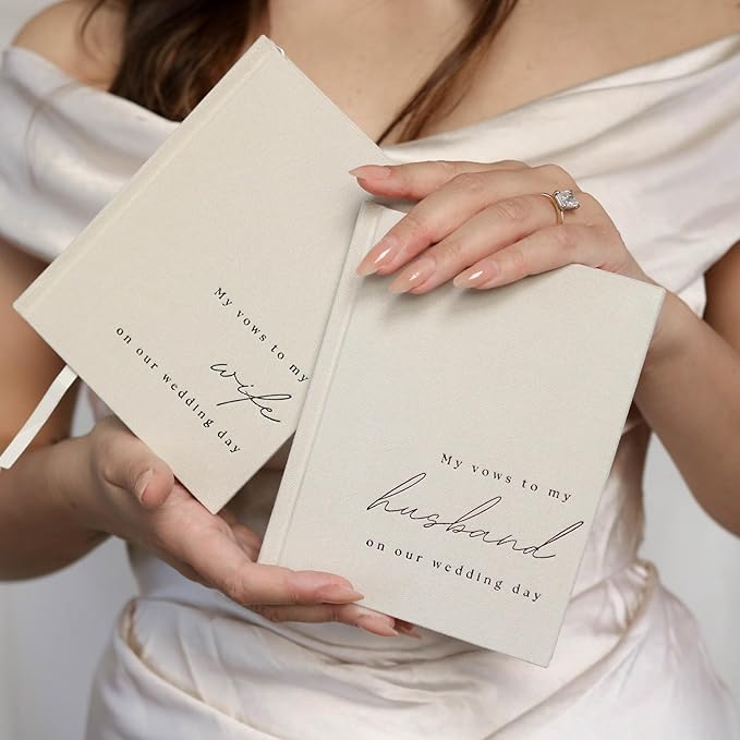 Guestbooks Wedding Vow Set, 2 Pack, Beige Linen Cover, 48 Pages
