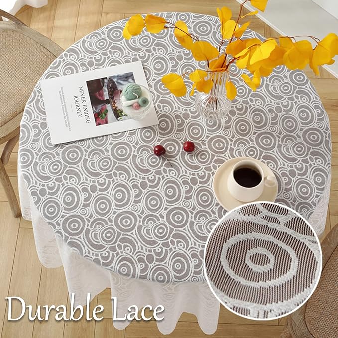 Jeloris Round Lace Tablecloth with Elegant Scalloped Bottom for Any Special Event Such as Wedding, Birthday Party, Baby Shower, Anniversary (70 inch, Style 5)