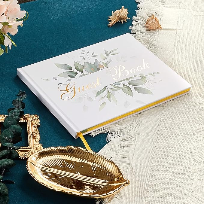 Guest Book with Gold Foil Cover, 120 Lined Pages, Hardcover