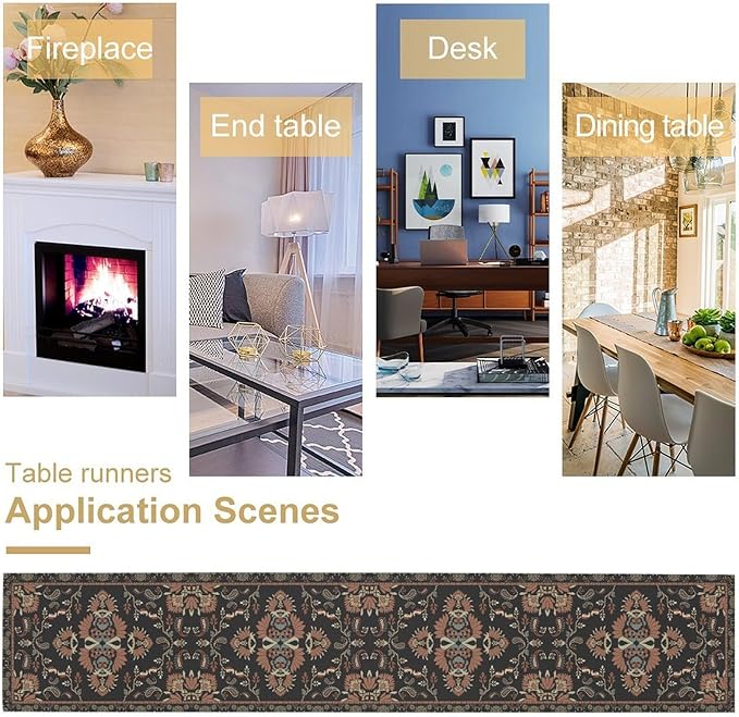 Boho Paisley Farmhouse Table Runner, Vintage Red Blue Retro Flower Rustic Country Style Floral Print Pattern for Home Kitchen Table Decor Dining Coffee Room Garden Party Decor 13x60in