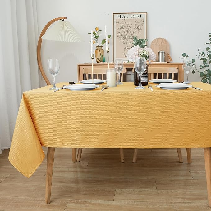 Biscaynebay Fall Tablecloth Textured Fabric 60x108 Inch Rectangular, Fall Gold Thanksgiving Autumn Harvest Water Resistant Fabric Tablecloths for Kitchen, Dining, Wedding, Parties Machine Washable