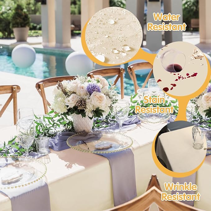 Tablecloths, 70 x 120 Inch Rectangular Polyester, Beige, 10 Count