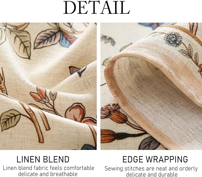 ISAENNE Designer French Light Beige Small Round Tablecloth,Linen Florals and Birds Pattern Table Cloth,Anti-Wrinkle Decorative Tablecloths for Dining Thanksgiving Kitchen,Diameter 55"-Cornucopia