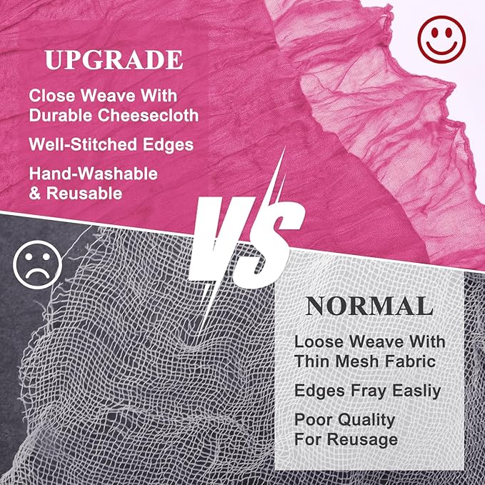 Asee'm 2pcs Cheesecloth Table Runner 120 Inches Long Deep Pink Boho Gauze Cheese Cloth Runner 10FT Rustic Sheer Table Runners for Christmas Wedding Party Baby Shower Spring Easter Decoration