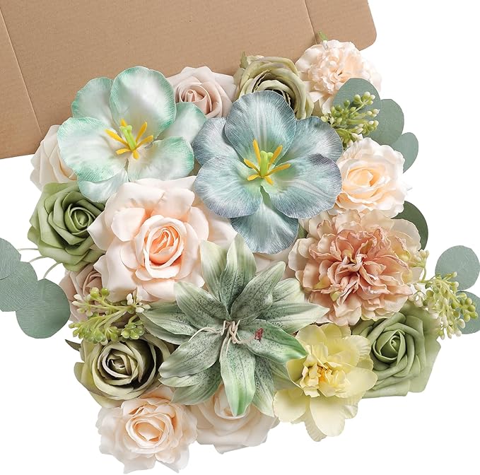 Serra Flora Artificial Flower Combo Fake Peony Rose Silk Flowers for DIY Wedding Bridal Bouquet Centerpieces Arrangements Party Decorations