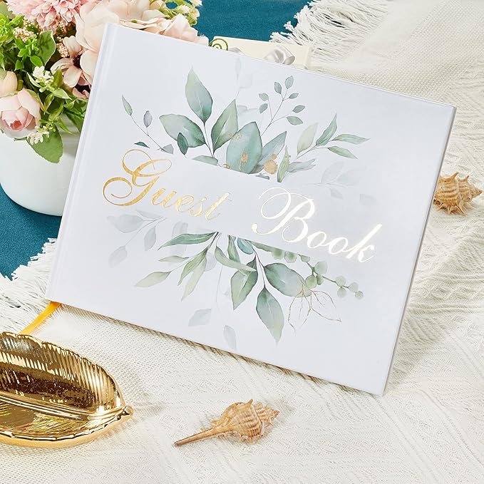 Guest Book with Gold Foil Cover, 120 Lined Pages, Hardcover