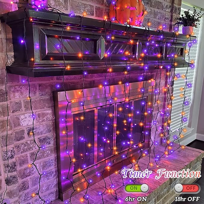YEGUO 165ft 500 LED Halloween Lights Outdoor Waterproof, Orange and Purple String Lights Indoor, Green Wire Christmas Tree Lights Plug in with Timer Memory 8 Modes