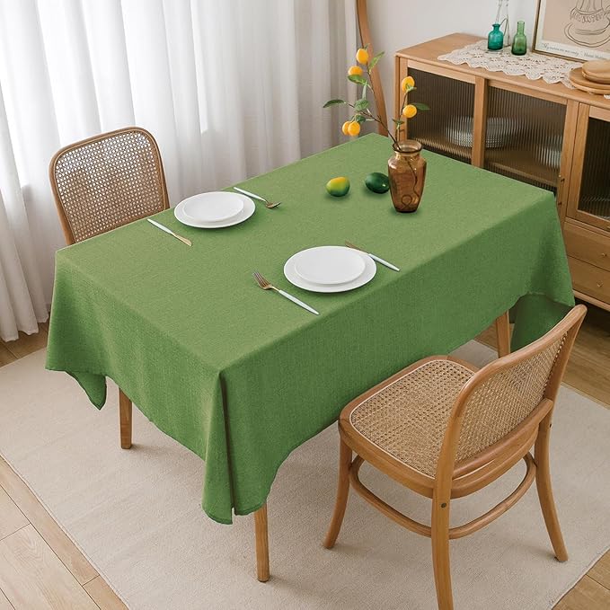 NLMUVW Olive Green Linen Tablecloth Rectangle Water Resistant Textured Natural Table Cloth Farmhouse Table Cover for Kitchen Dining Coffee, 54 x 84 Inch