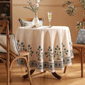 Patdrea Designer Small Tablecloth for Round Table – Blue, Linen Leaves