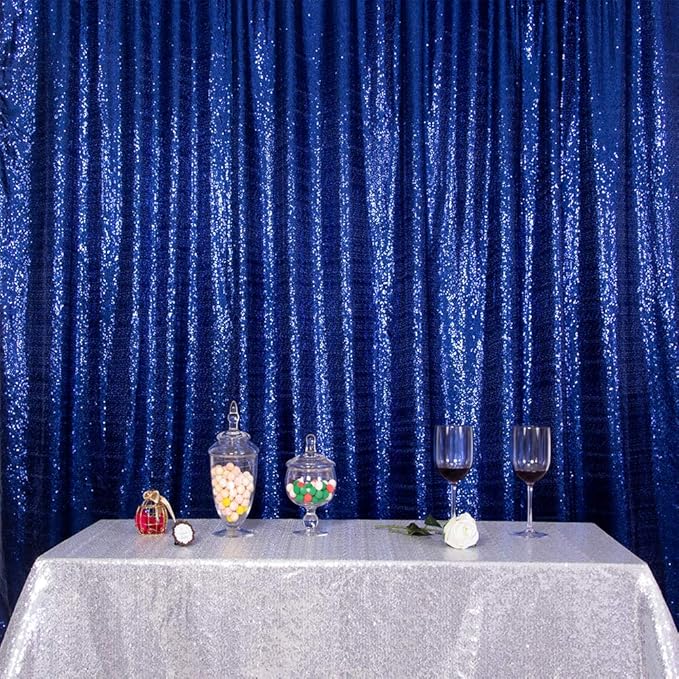 SquarePie Sequin Backdrop Not See Through Thick Stain Background for Photography Glitter Curtain Party 7FT x 7FT Navy Blue