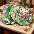 Stained Glass Window Hanging Set Green Insect Theme Large, 4 Pcs – Pink