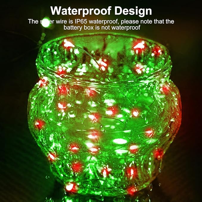 btfarm 12 Pack Fairy Lights Battery Operated [3 Modes], 7ft 20 Led Twinkle Lights String Lights Waterproof Bulk Small Mini Silver Wire for Christmas Mason Jars Wedding Table Centerpiece, Red Green