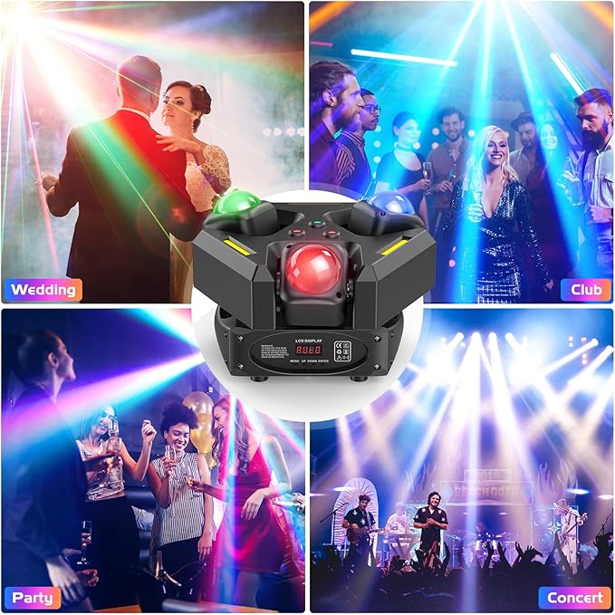 4-Pack Moving Head Stage Lights 9 X 10W LED DJ Lighting with DMX Mode Sound Stage Lighs and Parties Lights Activated for Party Wedding Concert Disco DJ Concert Show