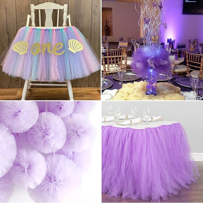 Lavender Tulle Fabric Rolls 54 Inch by 10 Yards Fabric Tulle Bolt for Wedding Decorations DIY Tutu Baby Shower Table Skirt Birthday Party Craft Supplies