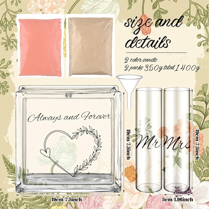 Vases Unity Sand Ceremony Set, 2 Glass Vases and Jar, Light Colors