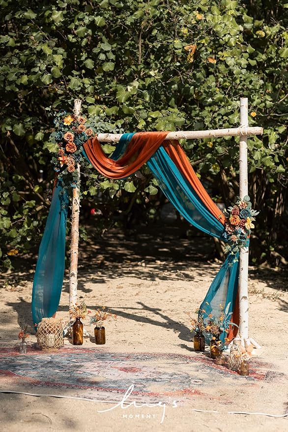 Artificial Wedding Flower Arch Kit in Teal and Burnt Orange, 4-Piece Set