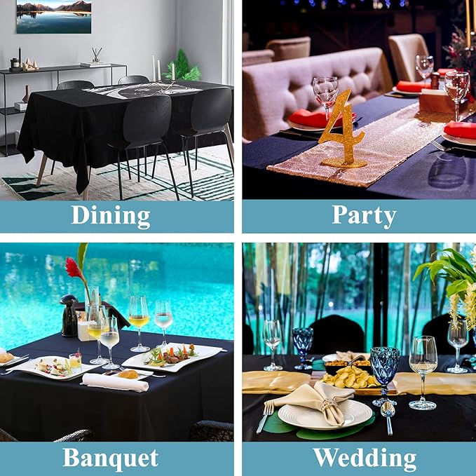 VidaFete Tablecloth 60 * 120inch 10pack Rectangle Table Cloth Polyester, Stain Wrinkle Resistant Dining Table Cover for Kitchen Dinning Party Wedding Rectangular Tabletop Buffet Decoration(Black)