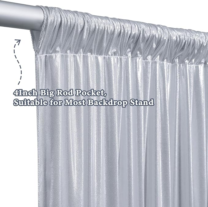 Outpain Thick 40 ft x 10 ft Silver Sequin Backdrop Curtain for Parties, Wrinkle Free Glitter Photo Backdrop Drapes 8 Panels 5x10ft Silver Back Drop Cloth for Wedding Christmas Photography Background