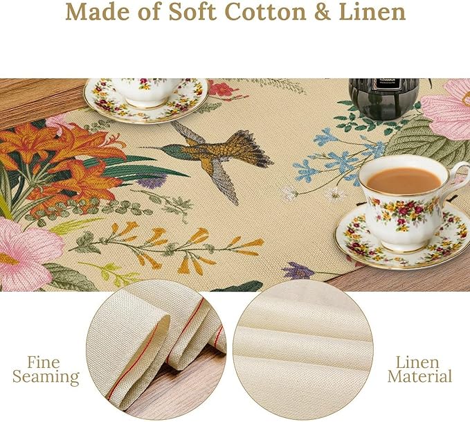 Brown Bird Floral Table Runner Spring Flower Kitchen Table Decoration Suitable for Family Dinner Decoration 13x36 Inch