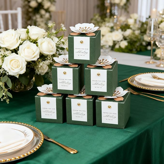 Gift Boxes 20 Count Olive Green Floral Candy Favor Boxes with Tags