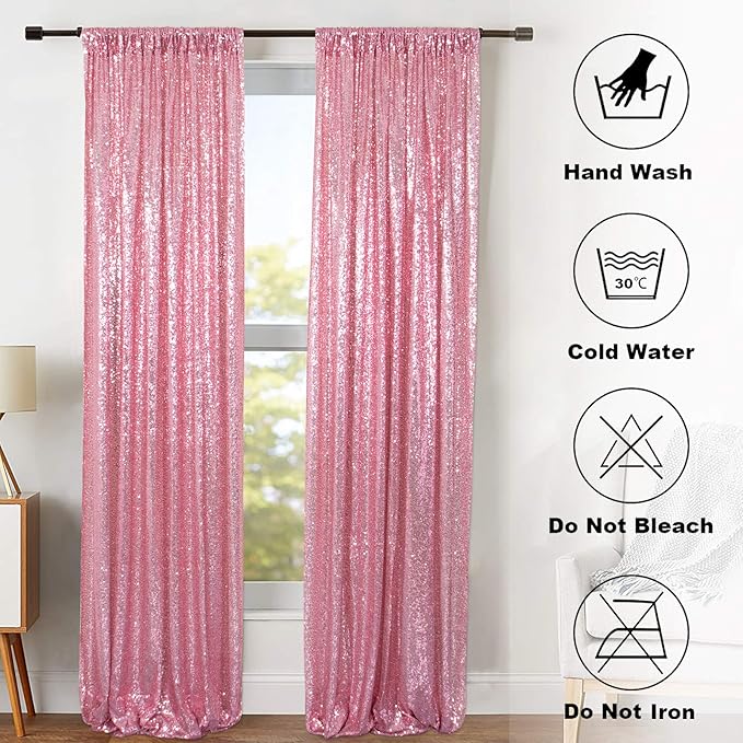 ShiDianYi Sequin Curtain Backdrop 2 Panels 4FTx6FT Fuchsia Pink Backdrop Curtain Photo Booth Backdrop 48inx72in -190425E