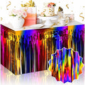 3 Pack 29 x108 Inch Rainbow Foil Fringe Table Skirts Metallic Banner for Tinsel Streamer Garland Backdrop for Parade Floats Mother's Day, Graduate, Birthday, Wedding Party Decoration