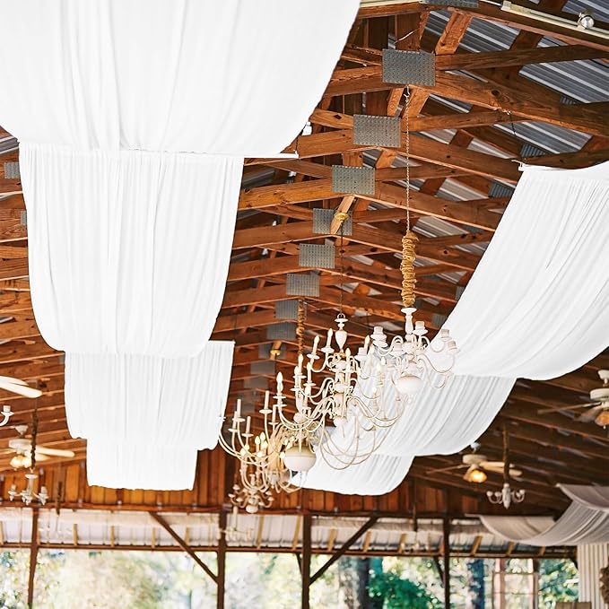 6 Panel White Wedding Drapes, 5ftx15ft Sheer Fabric Curtains for Arch Decorations