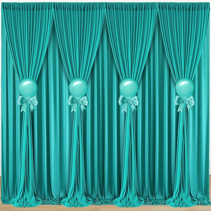 Turquoise Backdrop Curtain Set - 8 Panels, Wrinkle-Free, 40 ft x 10 ft