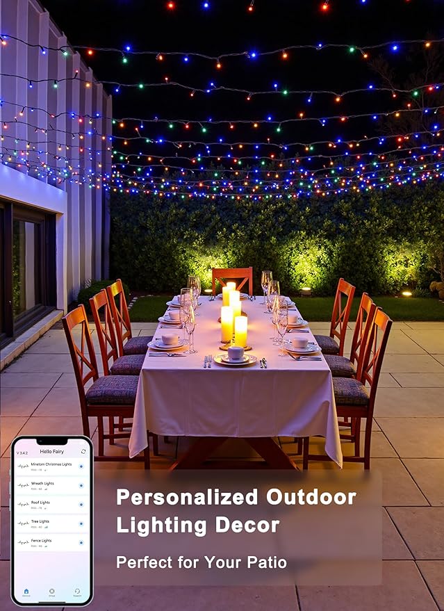 Indoor String Lights, 600 LED, 198 FT RGB Color Changing with App and Remote
