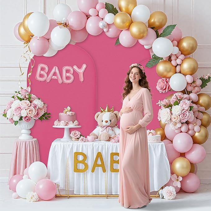 Wedding Arch Covers Arch Backdrop Cover Arch Stand Covers 7.2FT 6.6FT 6FT Set of 3 Arch Cover Spandex Fabric Stretchy Backdrop for Wedding Birthday Party Decoration Baby Shower (Rose Red)