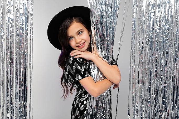 Foil Fringe Curtains Party Decorations - Melsan 3 Pack 3.2 x 8.2 ft Tinsel Curtain Party Photo Backdrop for Birthday Party Baby Shower or Graduation Decorations (Pure Silver)