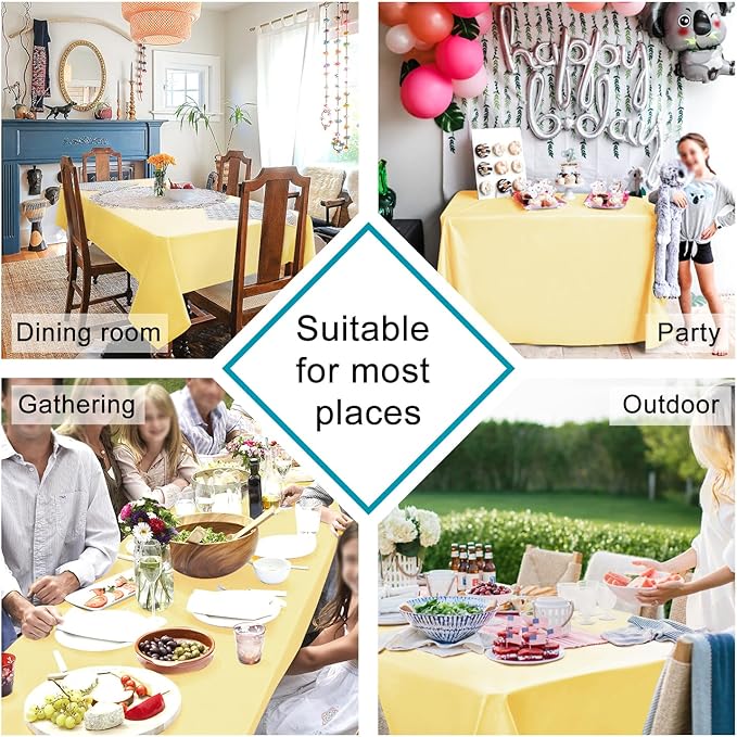 Hiasan Rectangle Tablecloth Light Yellow - Wrinkle Resistant and Waterproof Washable Polyester Fabric Table Cloth for Dining Party and Outdoor Use, 60 x 140 Inch