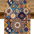 Vintage Mandala Table Runner, Bohemian Brown Blue Tile Traditional Indian Flowers Table Runner for Kitchen Dining Table Office Wedding Party Holiday Home Decor, 13x108inch