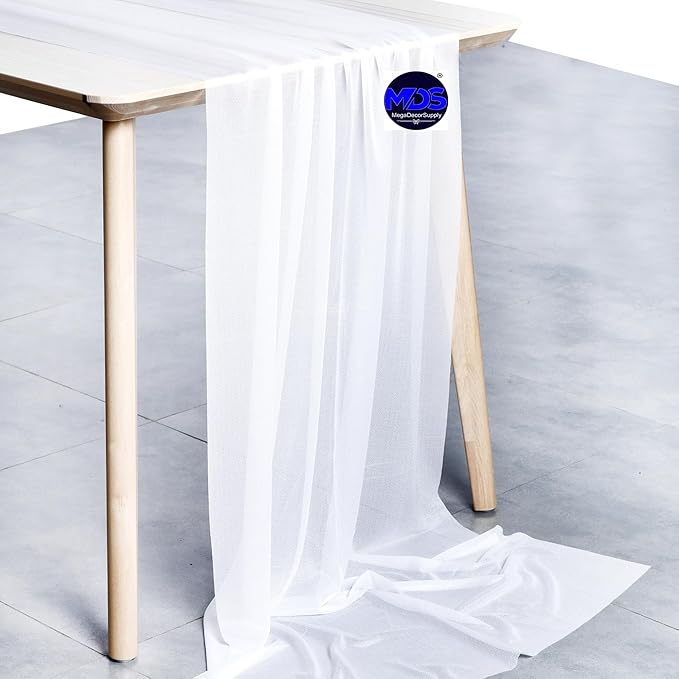 MDS 2 Pack 10ft Chiffon Table Runner 29 x 120 Inches Sheer Wedding Runner Romantic Rustic Table Runner for Wedding Decorations, Birthday Parties, Bridal Shower Party Arch Decor - White