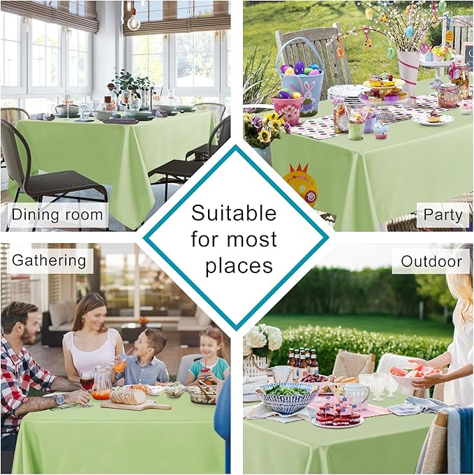 Hiasan Light Sage Square Tablecloth - Waterproof and Spillproof Washable Fabric Table Cloth for Dining Room Kitchen, 60 x 60 Inch