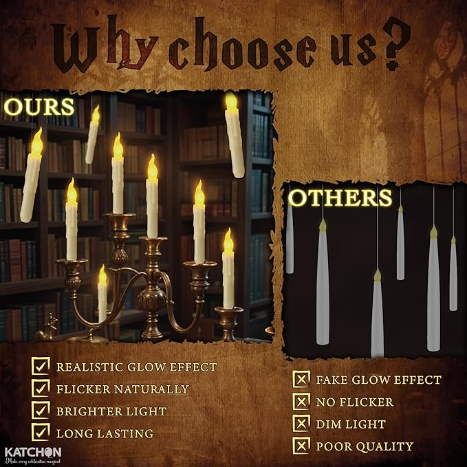 Flameless Candles, White Floating LED Set with Wand Remote, 12 Pcs