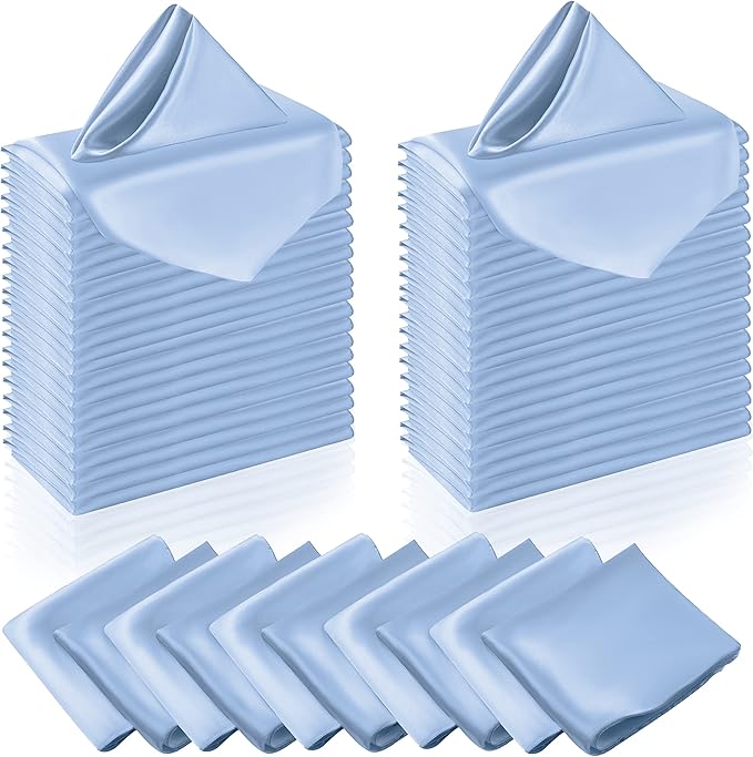 Manyshofu 60 Piece Baby Blue Satin Napkins - 20x20 Inch Square Fabric Napkins Set - Soft & Reusable for Wedding Dinner Party Lunch