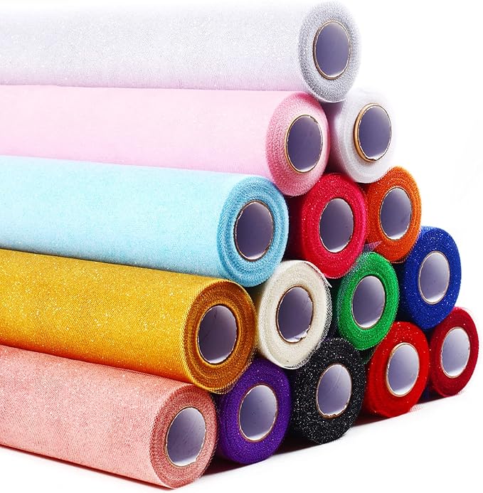 Sparkling Tulle Rolls, 15” by 30 Yards (90FT) Glitter Tulle Spool Ribbon Fabric for Wedding Birthday Bridal Shower Tutu Skirt Party Gift Wrapping (Sliver)